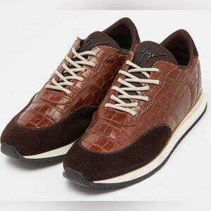 GIUSEPPE ZANOTTI 'BRAKY' Croc Print Leather & Suede Runner EU40 US7